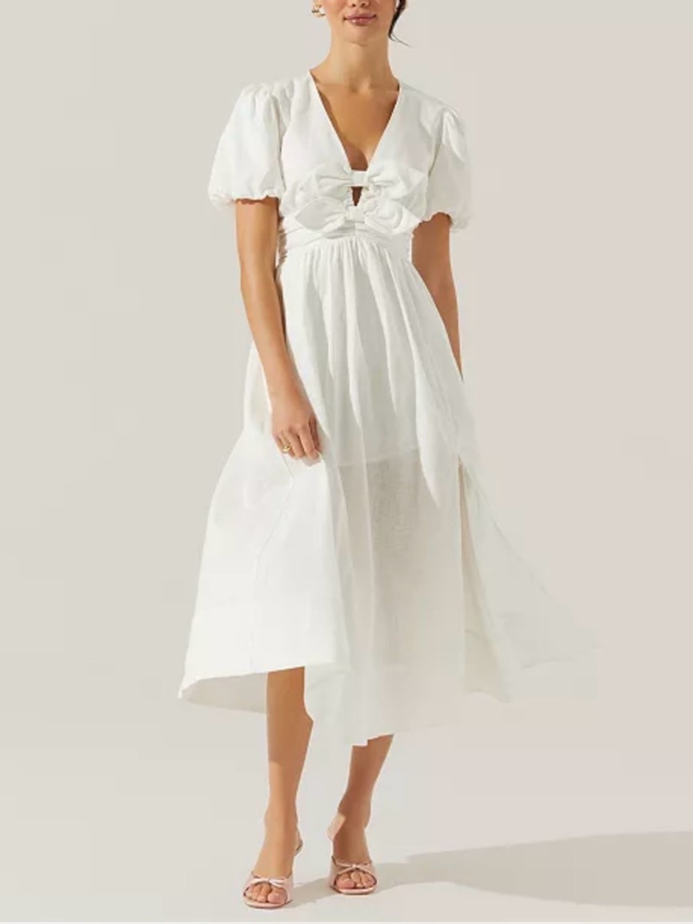 ASTR THE LABEL Linen Bow Front Midi Dress NWT